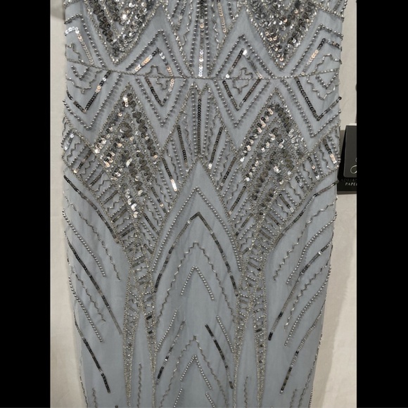 NWT $349 Adrianna Papell V-neck Beaded Gown in‎ Glacier [SZ 0 ] - Picture 8 of 15